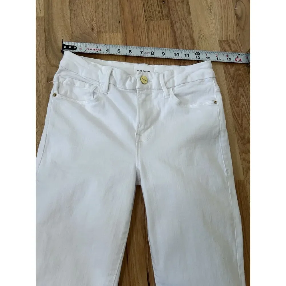 Frame Le Crop Mini Boot Cut White Denim JEANS Size 26 x 32 Stretch‎ Womens - Picture 6 of 11